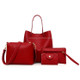 4 in1 Women Leather Handbag+Crossbody Bag+Messenger Bag+Card Package Capacity Crossbody Bag(red)