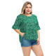 Plus Size Women Leopard Loose Chiffon Shirt (Color:Green Size:XXXXXL)