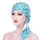 Stretch Printed Turban Big Tail Hat Flower Cloth Curved Turban Hat, Size:M 56-58cm(Small Floral Green)