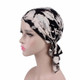 2 PCS Stretch Cotton Printed Turban Cap Chemotherapy Cap Toe Cap, Size:One Size(Big Flower On Black)