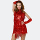 Women Sequin Tassel Latin Costume (Color:Red Size:M)