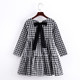 Autumn Girl Cotton Lattice Bow-knot Tie Long Sleeve Dress, Kid Size:120cm(Black and White Lattice)