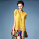 Fold Loose Pleated Round Neck Short Sleeve Dress National Air Commuter (Color:Yellow Size:One Size)