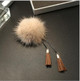 Fur Ball Brooch Chain Tassel Brooch For Women(Gold)