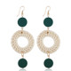 Women Long Circle Rattan Braided Beach Bohemia Dangles Earring(Green)