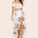 Summer Print One-piece Dress Skirts (Color:White Size:M)