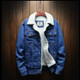 Men Winter Wool Liner Jean Jackets Outerwear Warm Denim Coats, Size:XL(Blue)
