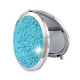 Diamond-encrusted Metal Double Side Folding Mini Portable Round Small Makeup Mirror(Sky Blue)