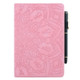 For iPad Pro 9.7 inch Calf Pattern Double Folding Design Embossed Leather Case with Holder & Card Slots & Pen Slot & Elastic Band(Pink)