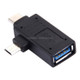 USB-C / Type-C Male + Micro USB Male to USB 3.0 Female Adapter(Black)