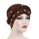 Ladies Turban Cap Milk Silk Single Braid Cap Rivet White Pearl Hooded Cap, Size:58cm(Brown)