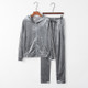 Striped Gold Velvet Zipper Warm Suit (Color:Grey Size:S)