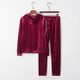 Striped Gold Velvet Zipper Warm Suit (Color:Wine Red Size:L)