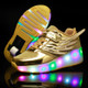 K03 LED Light Single Wheel Wing Mesh Surface Roller Skating Shoes Sport Shoes, Size : 32 (Gold)