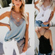 V-neck Gauze Backless Sling Vest (Color:Blue Size:L)