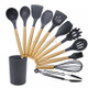 kn020 11 in 1 Wooden Handle Silicone Non-stick Spatula Spoon Kitchen Tool + Bucket Set