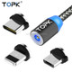 TOPK 1m 2.1A Output USB to 8 Pin + USB-C / Type-C + Micro USB Mesh Braided Magnetic Charging Cable with LED Indicator(Grey)