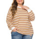 Casual Horizontal Strip Super Loose Large Size Sweater (Color:As Show Size:XL)