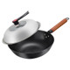 Uncoated Household Cast Iron Wok Suitable for Induction Cooker Gas Stove, Size:30cm Earless(Single Pot+Stand Lid)