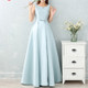 Satin Long Bridesmaid Sisters Skirt Slim Graduation Gown, Size:XS(Ice Blue B)