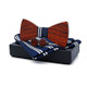 3 in 1 Men Rosewood Bowknot + Pocket Square Towel + 2 Cufflinks Set(Blue and White Stripes)