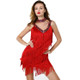 Women Fringed Sequined Latin Skirt (Color:Red Size:One Size)