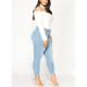 Shattered High Stretch Denim Pants (Color:Baby Blue Size:XXXL)