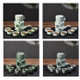Retro Stone Grinding Creative Lazy Kung Fu Tea Ceramic Semi-automatic Teaware Set Business Gift Box(Celadon Green)