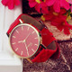 2 PCS Casual Simple Sofa Leather Quartz Couple Watch(Red)