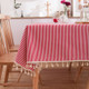 Tassel Lace Daisy Print Cotton Linen Tablecloth, Size:140x200cm(Red Stripes)