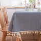 Tassel Lace Daisy Print Cotton Linen Tablecloth, Size:140x220cm(Navy Blue Stripes)