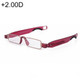 Portable Folding 360 Degree Rotation Presbyopic Reading Glasses with Pen Hanging, +2.00D(Wine Red)