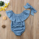 Female Babies Denim Lotus Leaf Collar Of Shoulder Jumpsuits Triangle Romper + Bow-knot Tie Set, Kid Size:80CM(Light Blue)