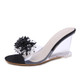 Woman Glass Rhinestone Wedge Heels, Shoe Size:35(Black)