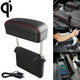 Universal Car Wireless Qi Standard Charger PU Leather Wrapped Armrest Box Cushion Car Armrest Box Mat with Storage Box (Black Red)