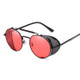 Retro Round Metal Sunglasses Unisex Design UV Protection Glasses(Black+Red)