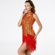 Women Tassel Adult Latin Dance Dress (Color:Red Gold Size:M)