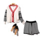 V-neck Colorblock Loose-knit Cardigan Sweater Coat Top Plaid Shorts Two-piece Suit(Color:White Size:One Size)