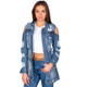 Women Single Breasted Denim Jacket (Blue_L)