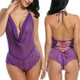 3 PCS Lace Siamese Sexy Lingerie Erotic Underwear, Size:XL(Purple)