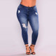 Holes Increase High Stretch Small Denim Trousers (Color:Dark Blue Size:XXXL)