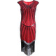 Women Tassel Sequined Round Neck Short Sleeve Gown (Wine Red_S)