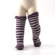 Autumn And Winter Baby Terry Warmth Plus Velvet Thick High Knee Socks, Size:0-1 Years Old(White Stripes On Purple Background)