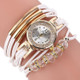 Leather Belt Rhinestone Circle Bracelet Quartz Watch for Women(White)