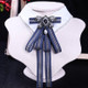 Women Bow-knot Long Bow Tie College Style Stripe Shirt Bow Tie(Navy)