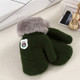 Winter Solid Color Label Knitted Plus Velvet Warm Mittens Children Gloves with Lanyard, Size:13 x 6cm(Green)