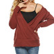 Sexy V-neck Long-sleeved Pullover Sweater, Size: L(Wine Red )