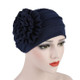 Solid Color Side Flower Turban Hat Women Confinement Hat, Size:Adjustable(Navy)