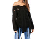 Women Sexy Strapless Irregular Sweater, Size: M(Black )