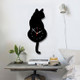 42*18cm Home Office Bedroom Decoration Battery Operated Cat Shaped Wall Clock with Swinging Tails(Black)